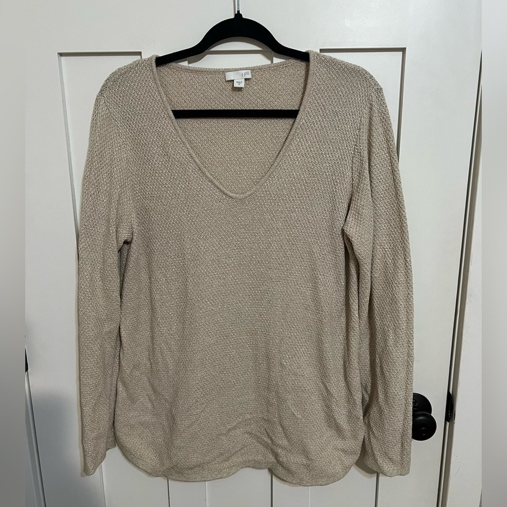 J. Jill Sweater Lightweight Size Medium Oatmeal Knit Long Sleeve Cotton Blend